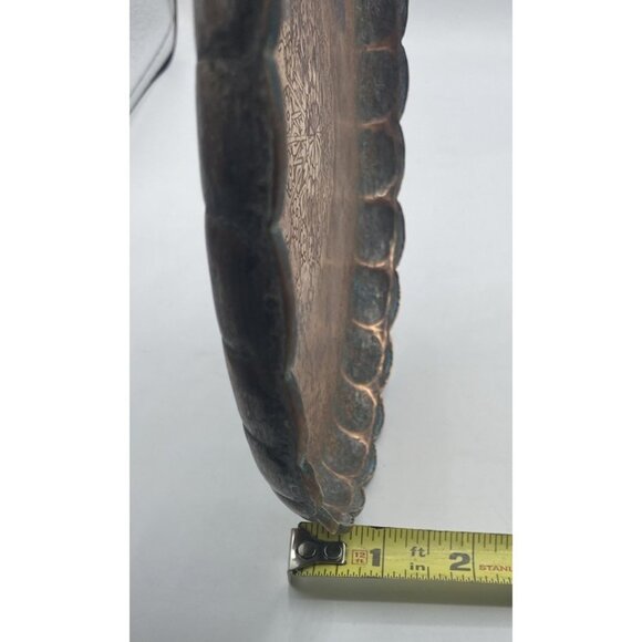 Vintage Copper Serving Tray Snowflake Etched Round Platter 7.75" Patina - Picture 10 of 10